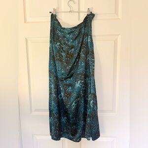 VTG Kathie Lee dark romantic midi skirt teal metallic paisley 90s goth size XL